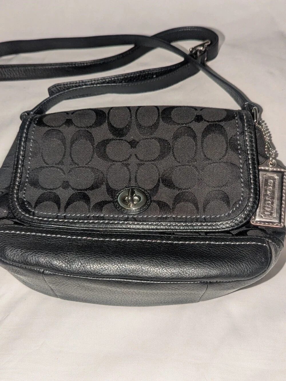 Coach Park Black Signature Canvas Turn-Lock Crossbody